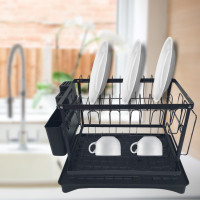 Дворівнева сушарка для посуду Escurridor Elegant Black із металевим корпусом, піддоном для води та органайзером для приборів