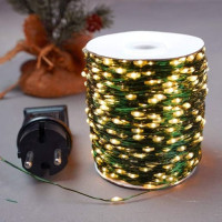 Гірлянда Роса 150 метрів  1500 LED  на зеленому дроті з USB живленням, пультом ДК та 8 режимами