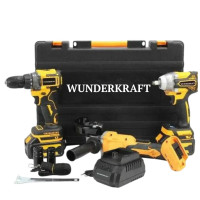 Акумуляторний набір інструментів Wunderkraft 36V 3в1  професійний комплект з шуруповертом, болгаркою та гайковертом із двома акумуляторами