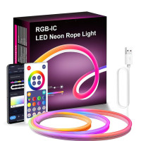 Розумна гнучка LED Neon RGB стрічка 5 м з USB  неоновий шланг з Bluetooth-додатком, пультом і керуванням кольорами та режимами через телефон